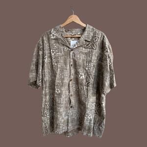 Go Barefoot Hawaiian Shirt | Brown Tropical Print | Size XL | Vintage